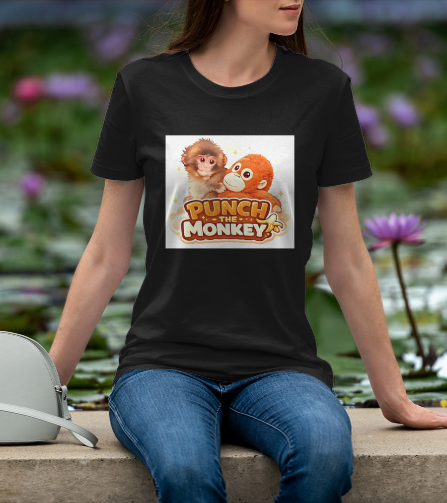 Punch The Monkey Hugging Stuffed Toy Monkey T-Shirt