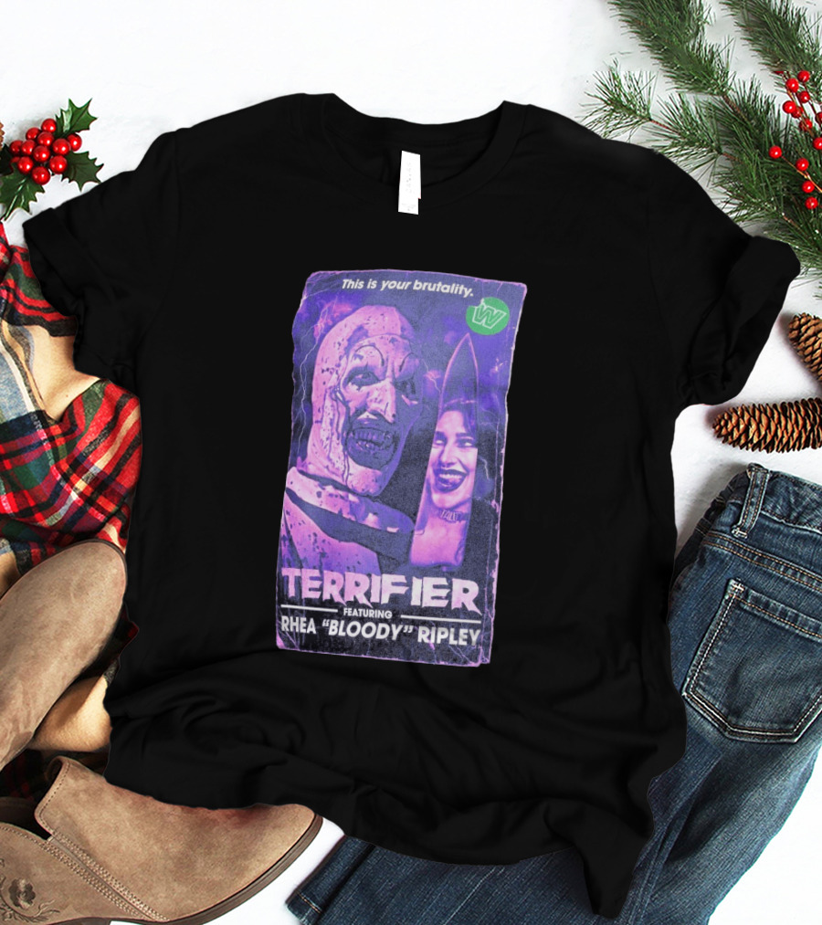 Terrifier VHS Cover This Is Your Brutality Featuring Rhea "Bloody" Ripley T-Shirt