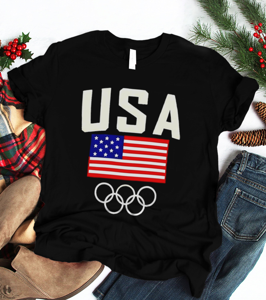 USA Flag Olympic Rings Team USA 2026 Gold T-Shirt