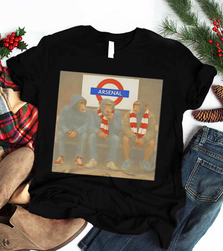Arsenal Fans Chimpanzee Trio In London Underground Setting T-Shirt