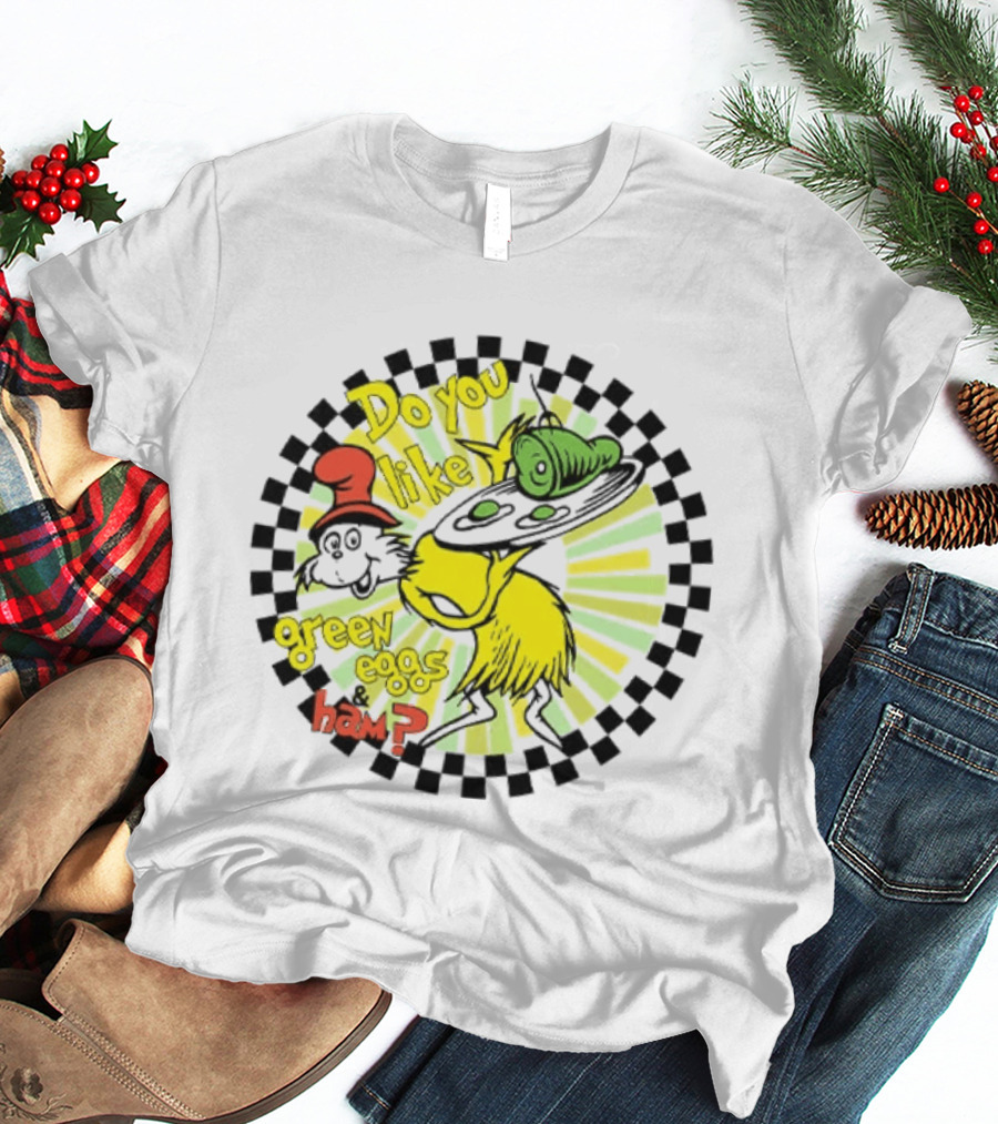 Dr Seuss Do You Like Green Eggs And Ham Yellow Character Red Hat Fan T-Shirt