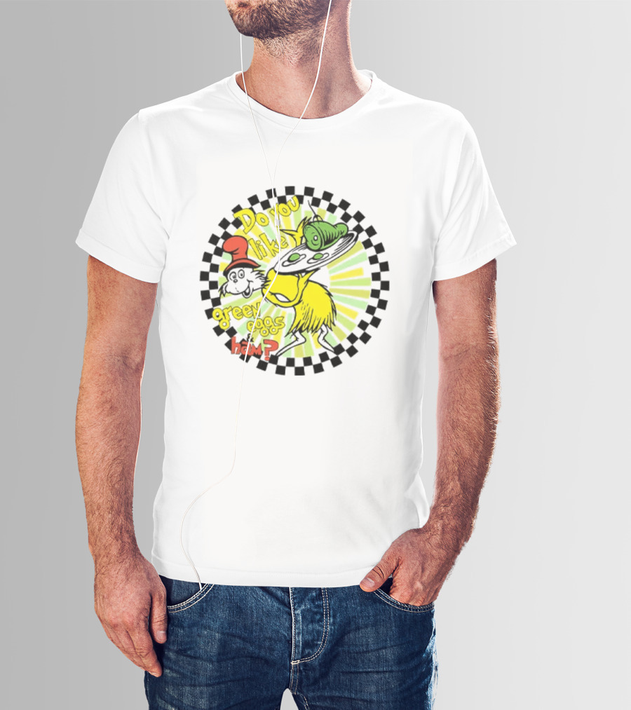 Dr Seuss Do You Like Green Eggs And Ham Yellow Character Red Hat Fan T-Shirt