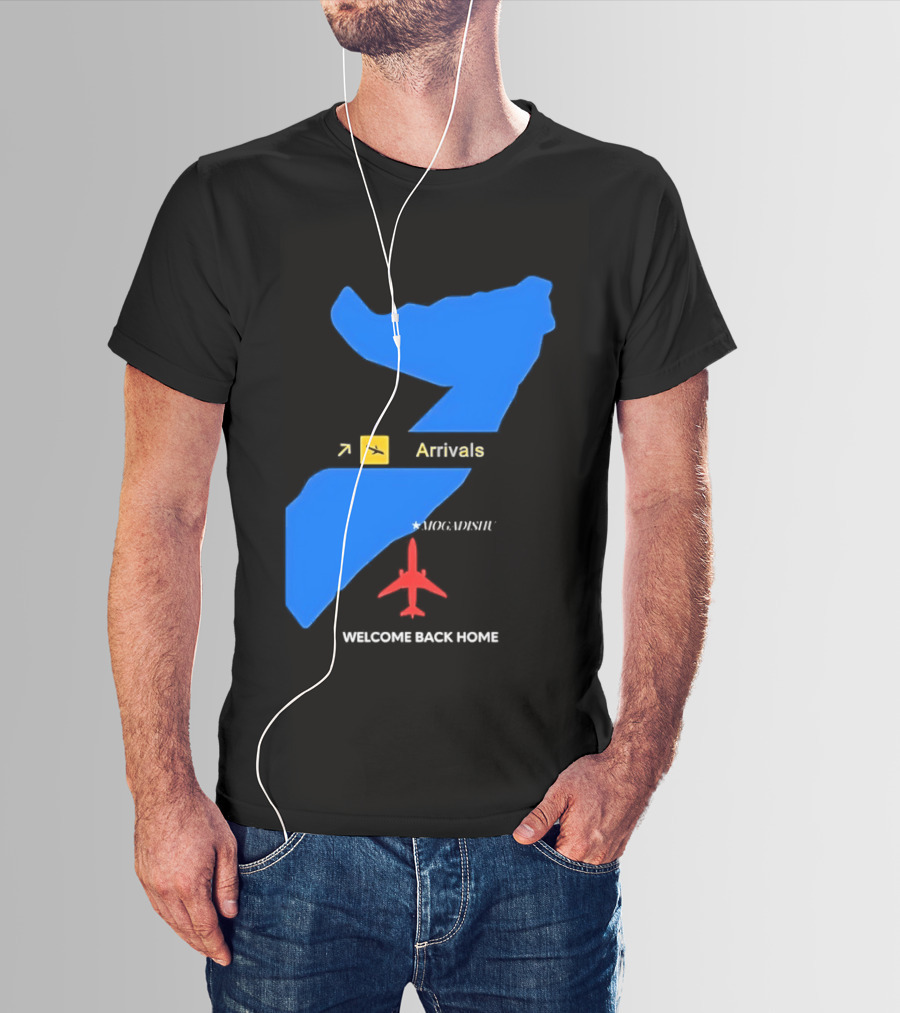 Arrivals Mogadishu Welcome Back Home Somalia Map Airplane T-Shirt