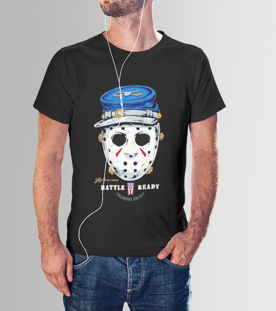 Jason Voorhees Blue Jackets Columbus Hockey Crossover Battle Ready Mask T-Shirt