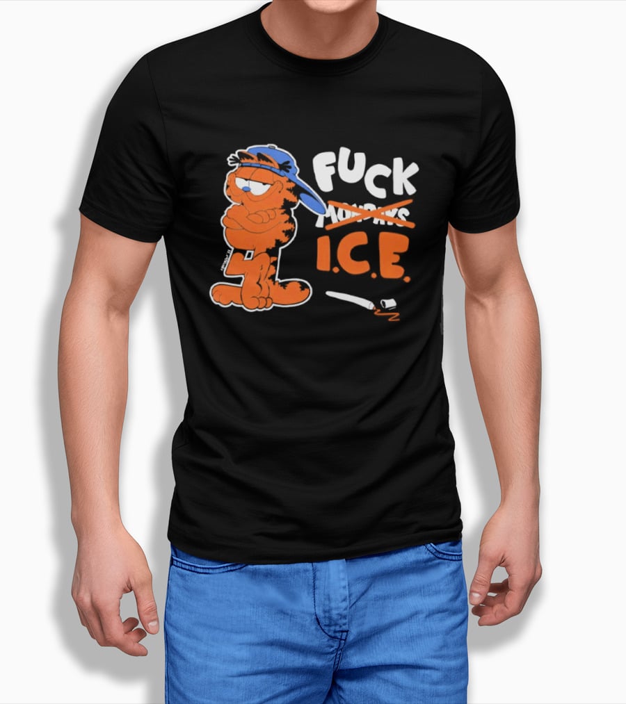 F*** ICE Orange Cat With Blue Hat T-Shirt