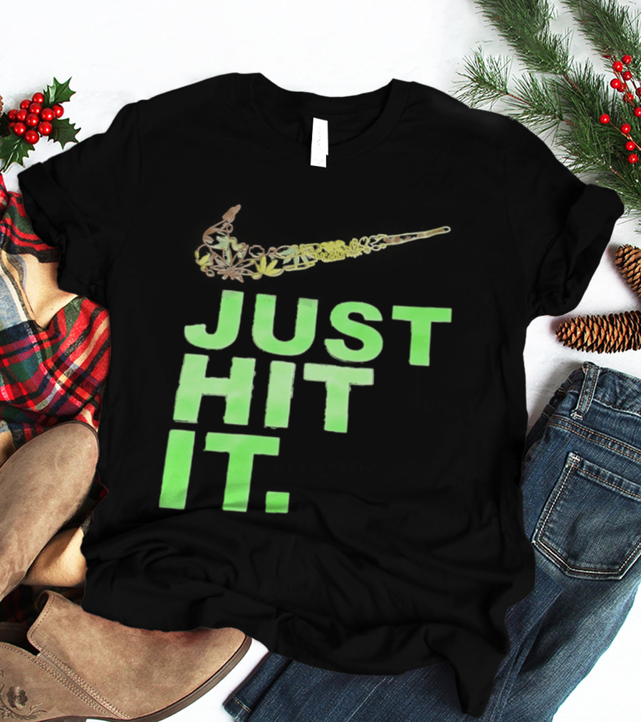 Just Hit It Classic Swoosh Flaming Bat Baseball T-Shirt