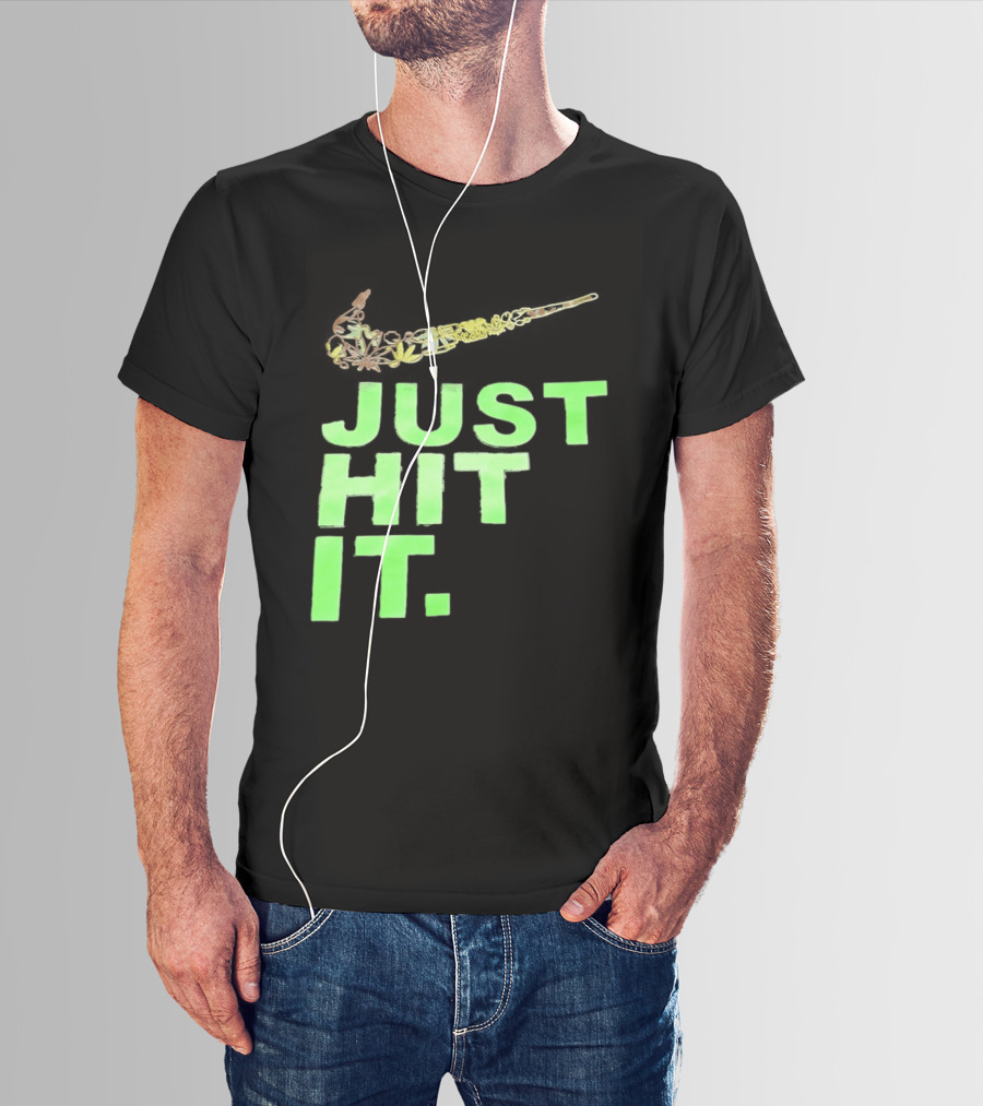 Just Hit It Classic Swoosh Flaming Bat Baseball T-Shirt