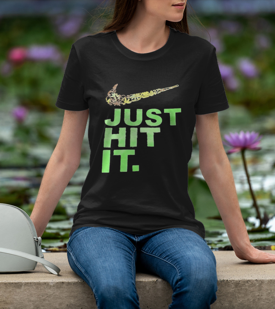 Just Hit It Classic Swoosh Flaming Bat Baseball T-Shirt