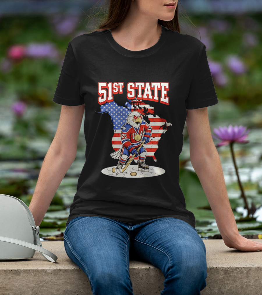 USA Team 51st State Hockey Eagle 26 Gold Medal T-Shirt