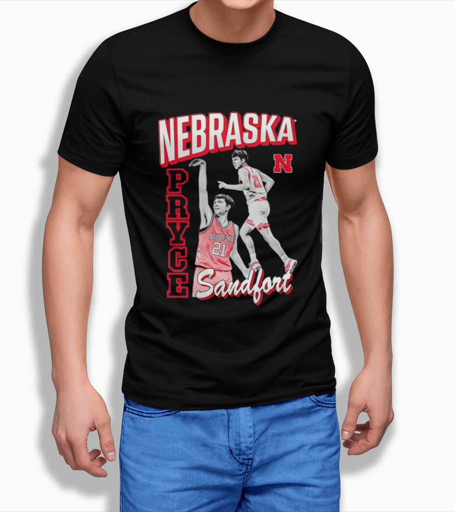 Pryce Sandfort 21 Nebraska Cornhuskers Basketball Team Iconic Red Jersey T-Shirt