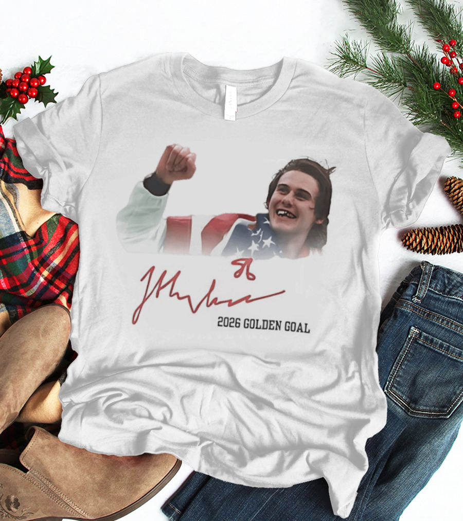 Jack Hughes USA Flag 2026 Golden Goal Celebration T-Shirt