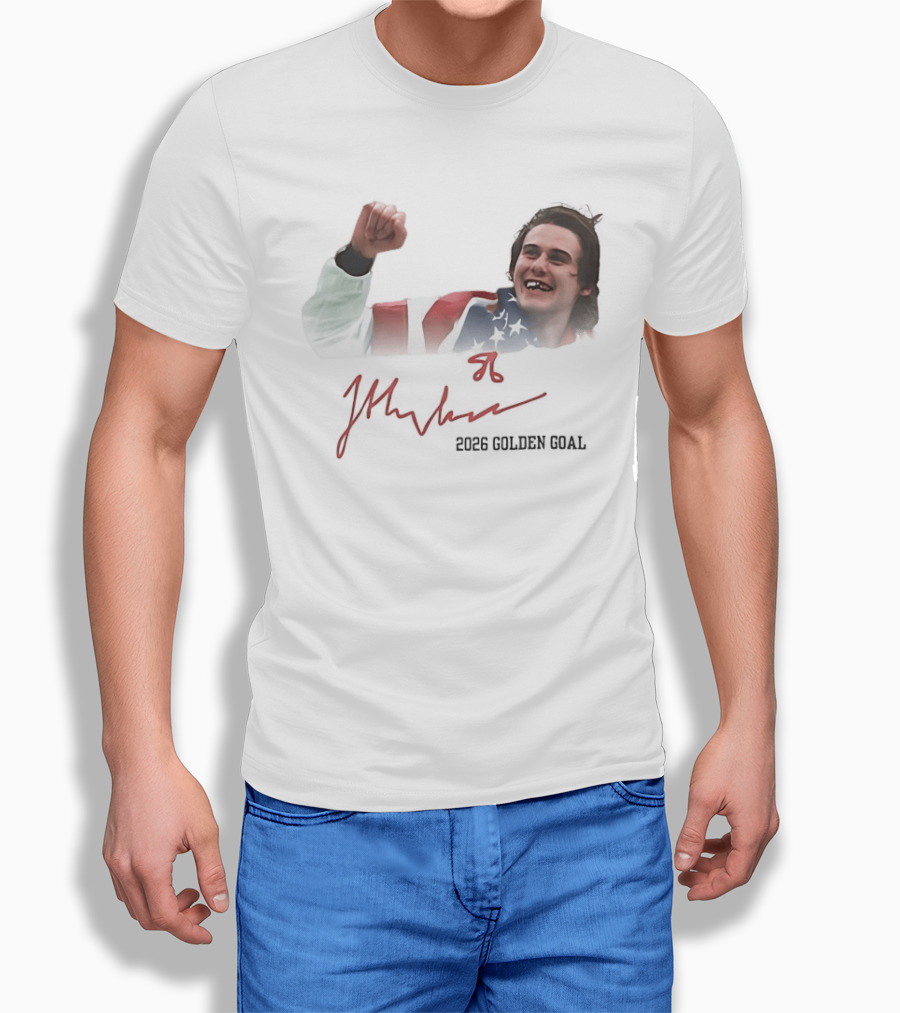 Jack Hughes USA Flag 2026 Golden Goal Celebration T-Shirt
