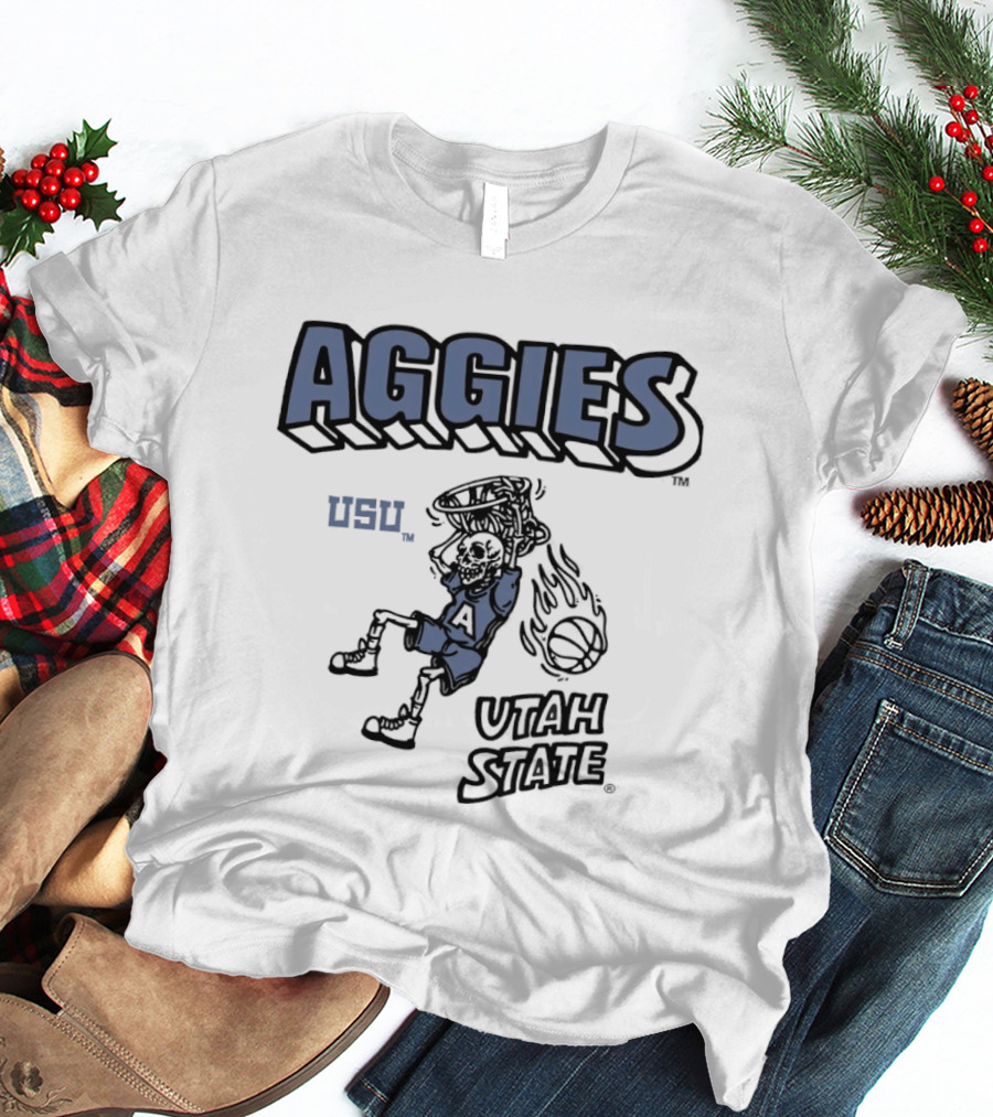 Utah State Aggies Skeleton USU Basketball Dunk T-Shirt