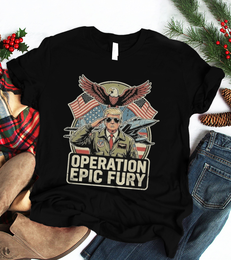 Operation Epic Fury American Flag Eagle Wings Salute Jet T-Shirt