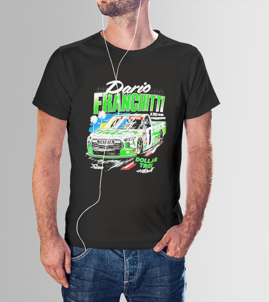 Dario Franchitti Toyota Tundra Dollar Tree Racing Palm Trees And Checkered Flags T-Shirt