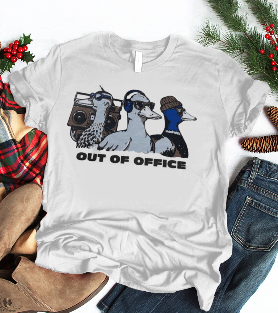 Out Of Office Ducks With Boom Box Headphones Beanie Sunglasses T-Shirt