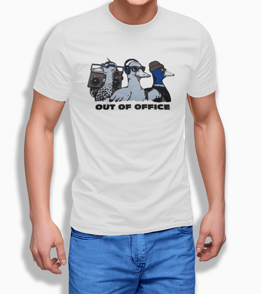 Out Of Office Ducks With Boom Box Headphones Beanie Sunglasses T-Shirt