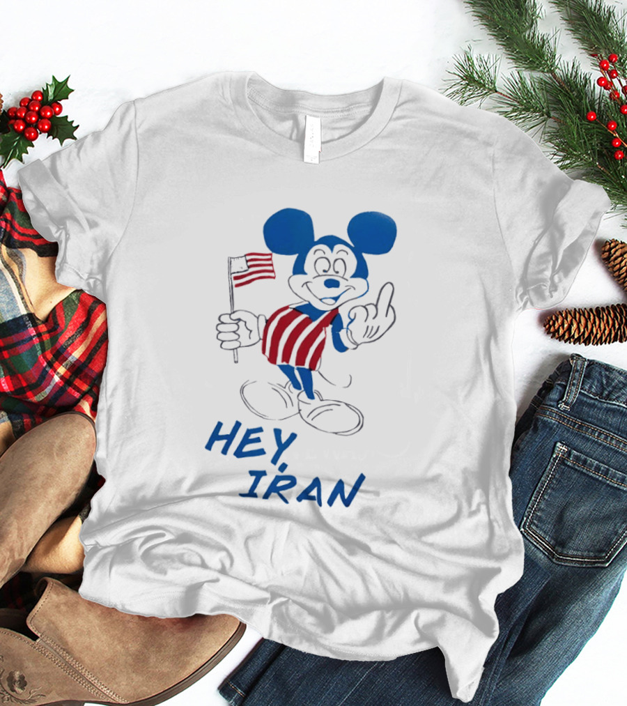 Mickey Mouse Hey Iran Middle Finger USA Flag T-Shirt