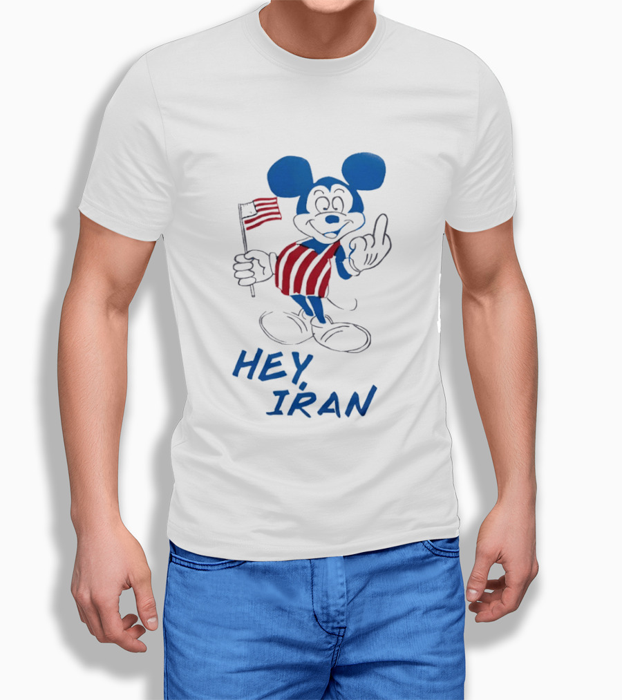 Mickey Mouse Hey Iran Middle Finger USA Flag T-Shirt