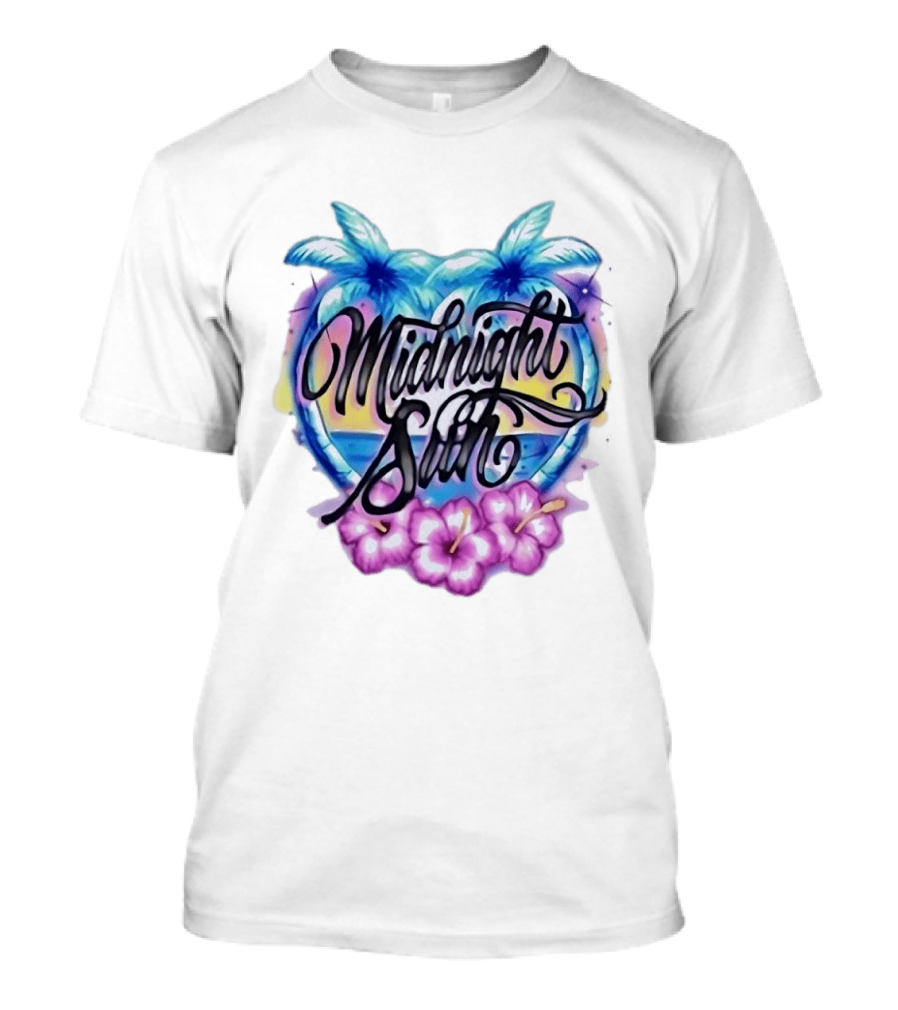 Midnight Sun Tropical Vibes Palm Trees And Hibiscus T-Shirt