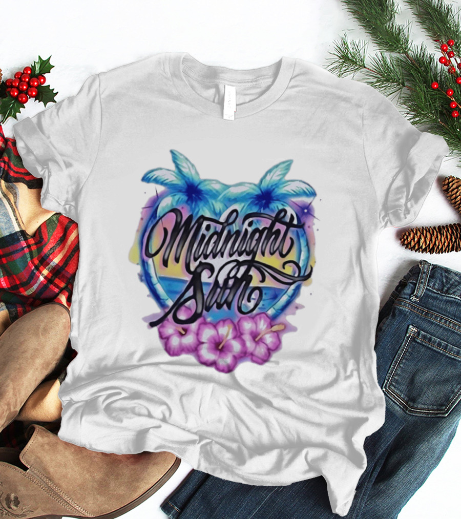Midnight Sun Tropical Vibes Palm Trees And Hibiscus T-Shirt