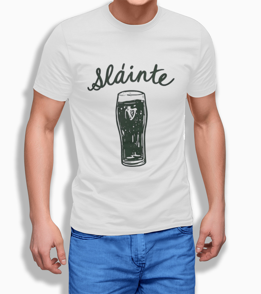 Slainte St Patrick's Day Beer Glass With Shamrock T-Shirt