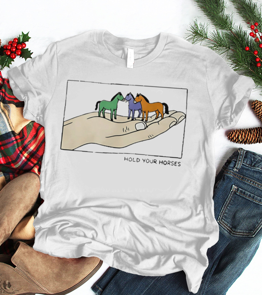 Hold Your Horses Cartoon Art Handful Of Colorful Miniature Horses T-Shirt