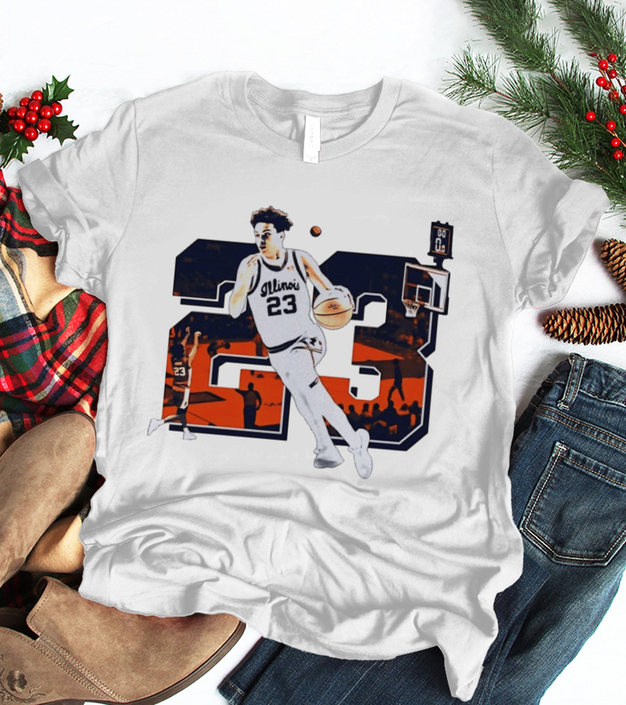 Illinois Fighting Illini Basketball Keaton Wagler 23 Number Dunk T-Shirt