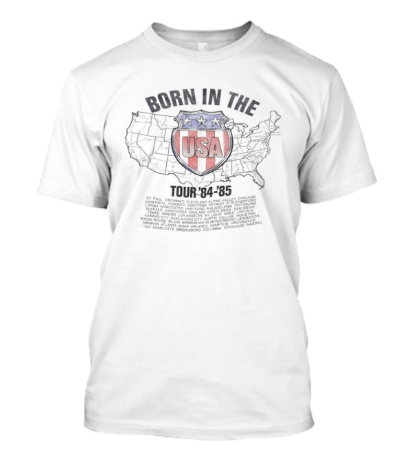 Born In The USA Tour 84 85 Map USA Shield T-Shirt