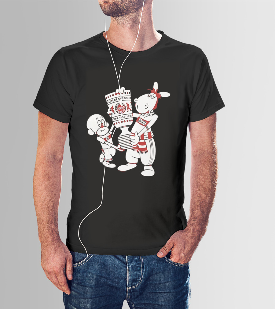 VfB Pokal Affle Und Pferdle Cartoon Celebrating Trophy T-Shirt