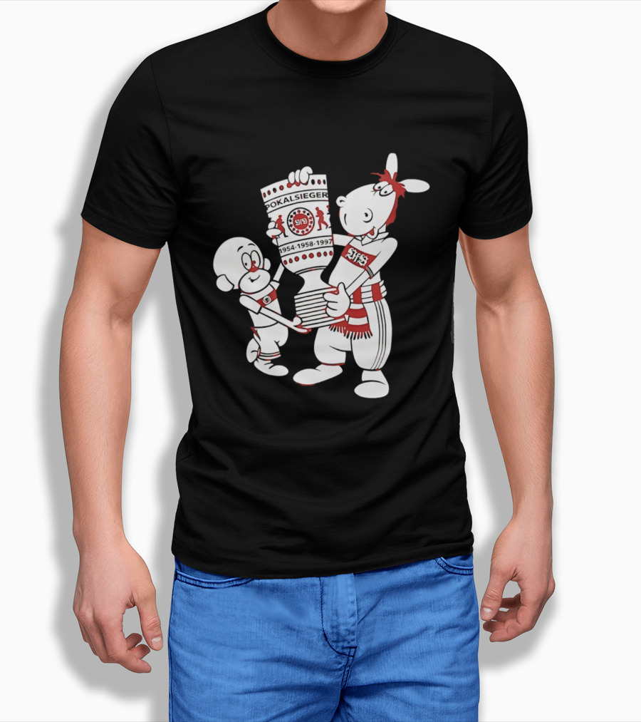 VfB Pokal Affle Und Pferdle Cartoon Celebrating Trophy T-Shirt