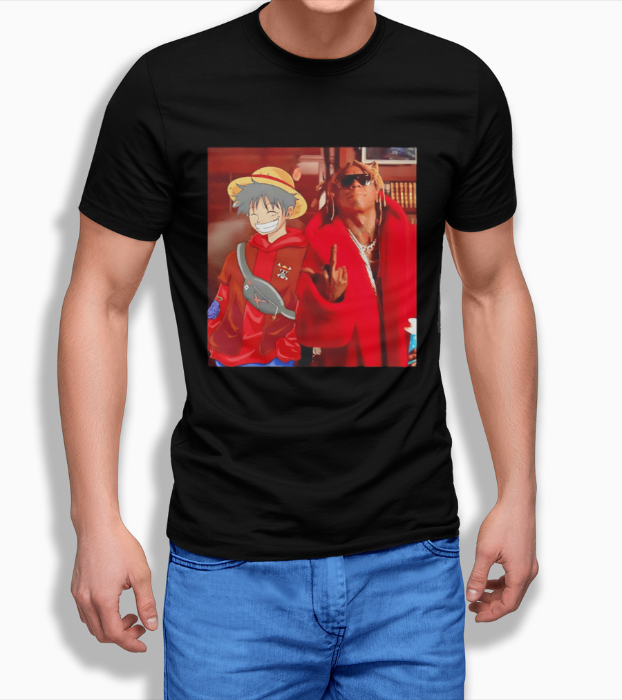 Lil Gum Monkey D. Luffy And Rapper Red Coat Outfit Fusion T-Shirt