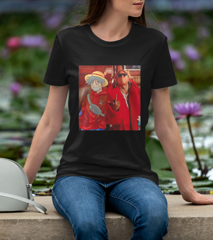 Lil Gum Monkey D. Luffy And Rapper Red Coat Outfit Fusion T-Shirt