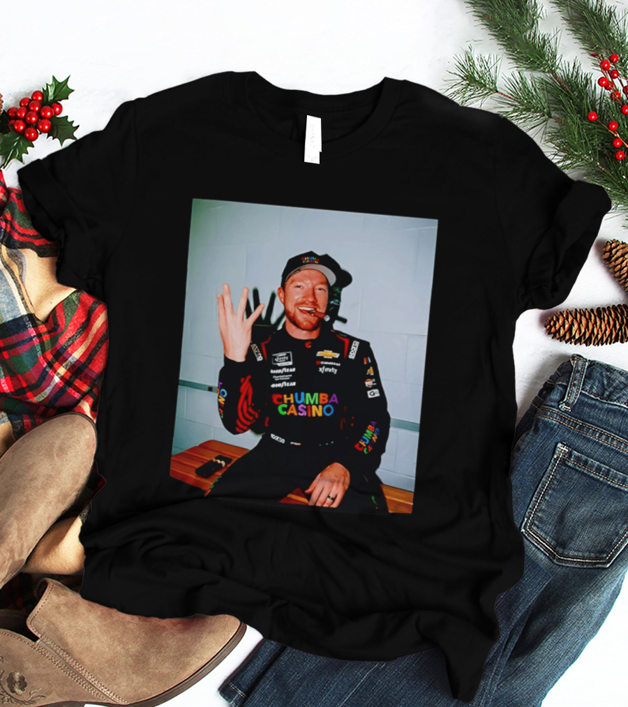 Tyler Reddick Three Peat Chumba Casino Racing Suit And Cigar Celebration T-Shirt