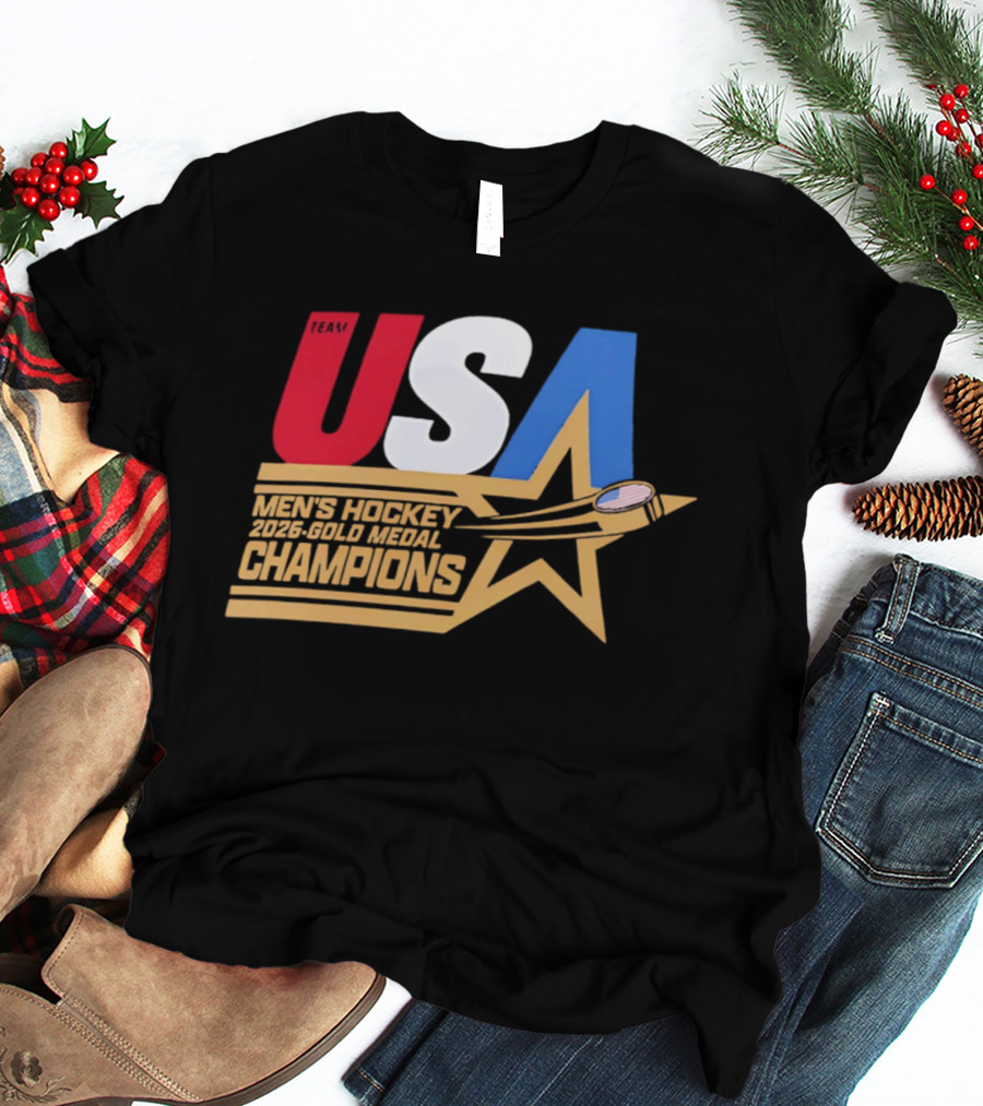 USA Men's Hockey 2026 Gold Medal Champions Star T-Shirt