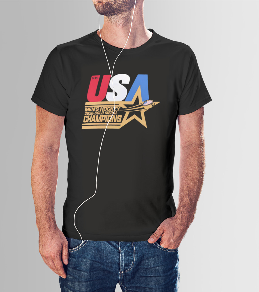 USA Men's Hockey 2026 Gold Medal Champions Star T-Shirt