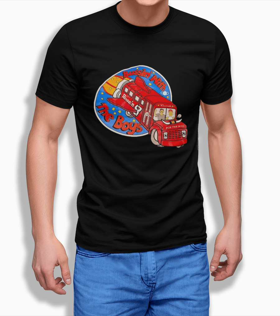 Bussin With The Boys Rocket Bus Adventure Retro Cartoon T-Shirt
