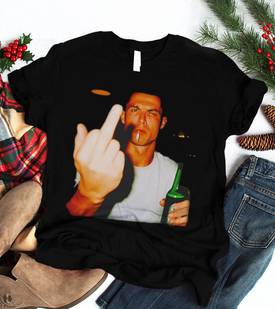 Cristiano Ronaldo Middle Finger Smoking Drinking After Hours T-Shirt