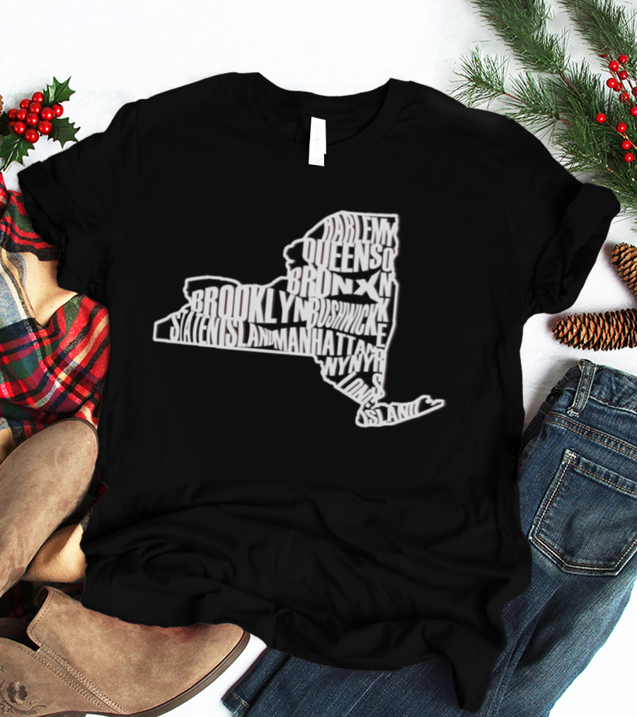 Brooklyn Queens Harlem Bronx Bushwick New York Map T-Shirt