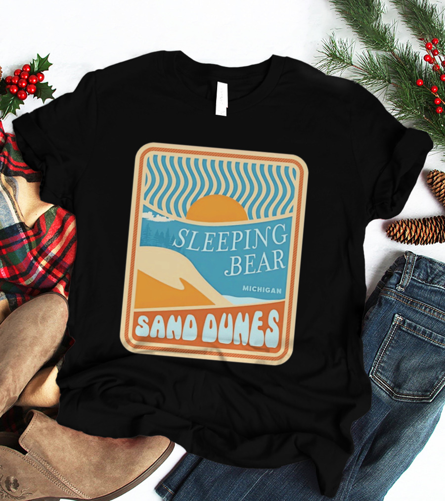 Sleeping Bear Michigan Sand Dunes Retro Sunset Scenic T-Shirt
