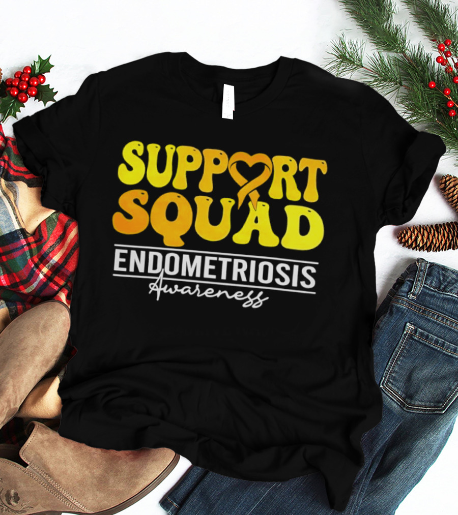 Support Squad Endometriosis Awareness Yellow Ribbon Heart T-Shirt