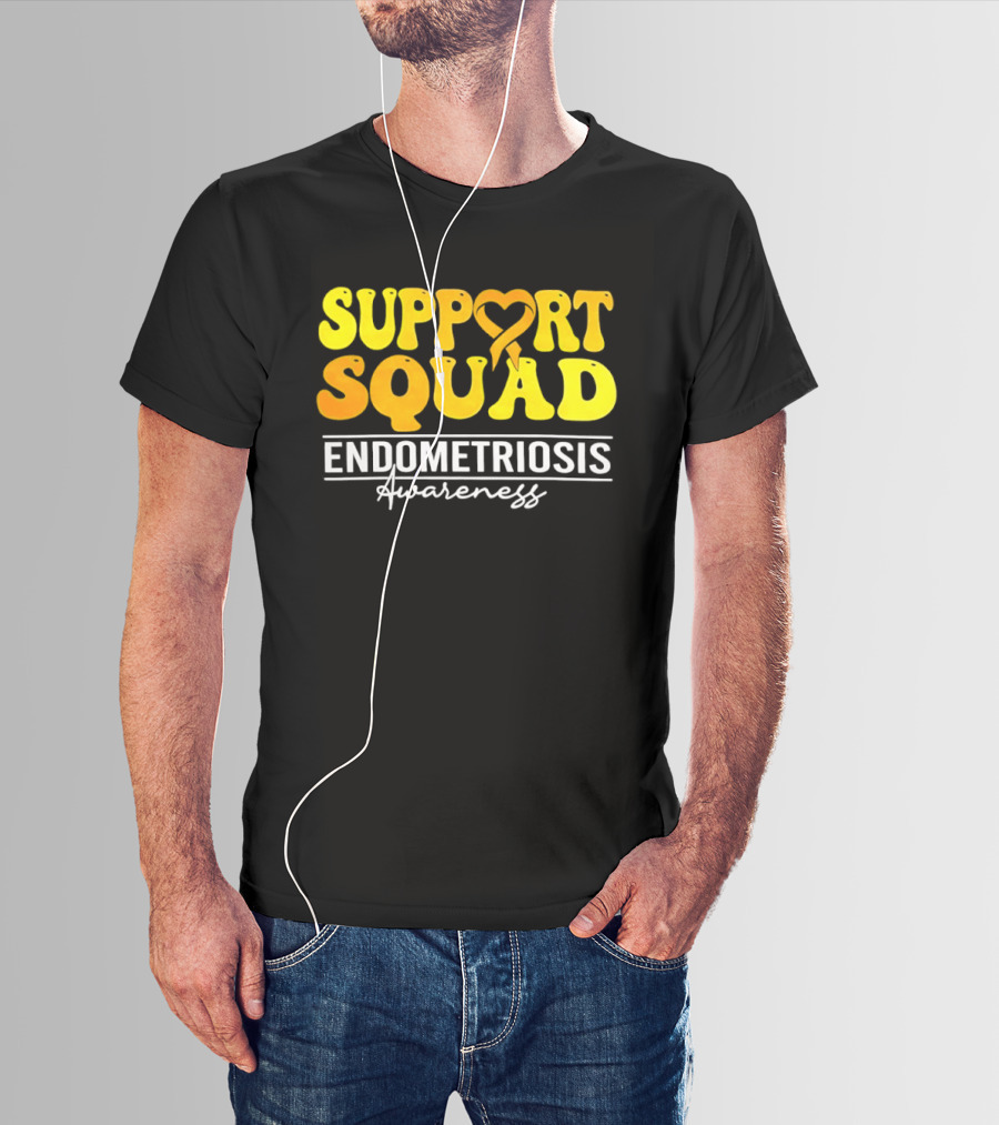 Support Squad Endometriosis Awareness Yellow Ribbon Heart T-Shirt