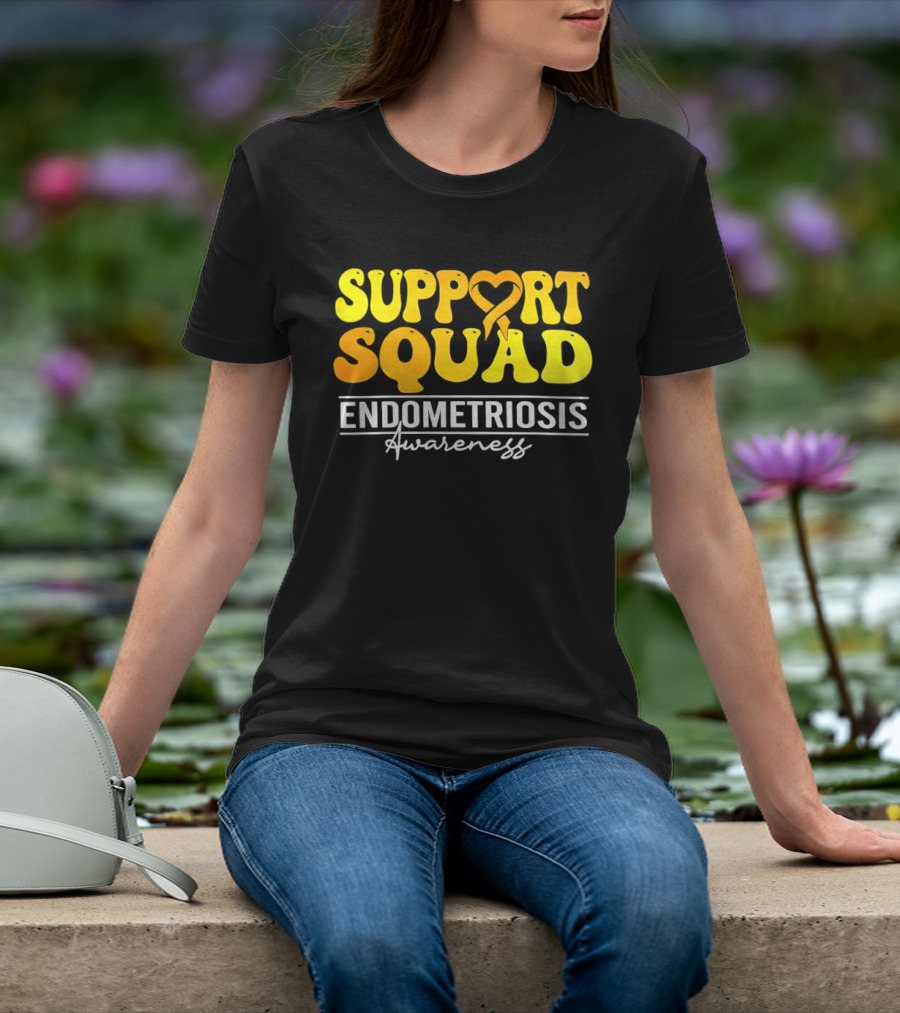 Support Squad Endometriosis Awareness Yellow Ribbon Heart T-Shirt