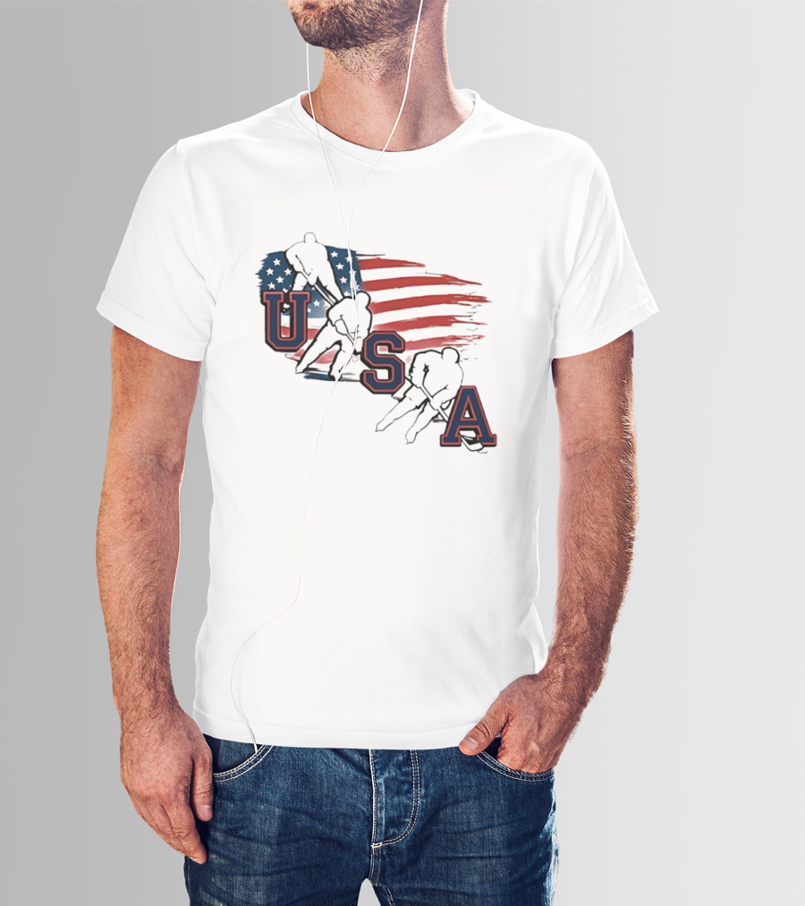 USA Olympic Gold Medal Hockey American Flag Hockey Players T-Shirt