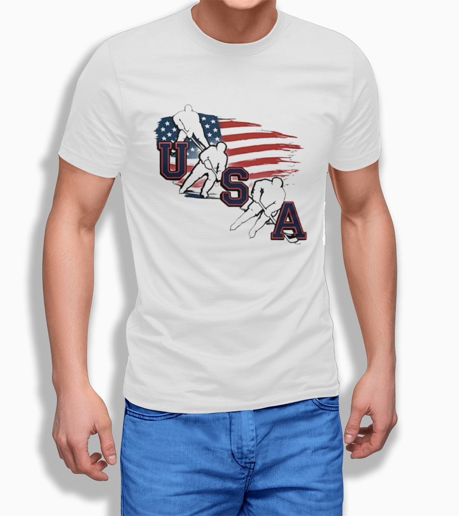 USA Olympic Gold Medal Hockey American Flag Hockey Players T-Shirt