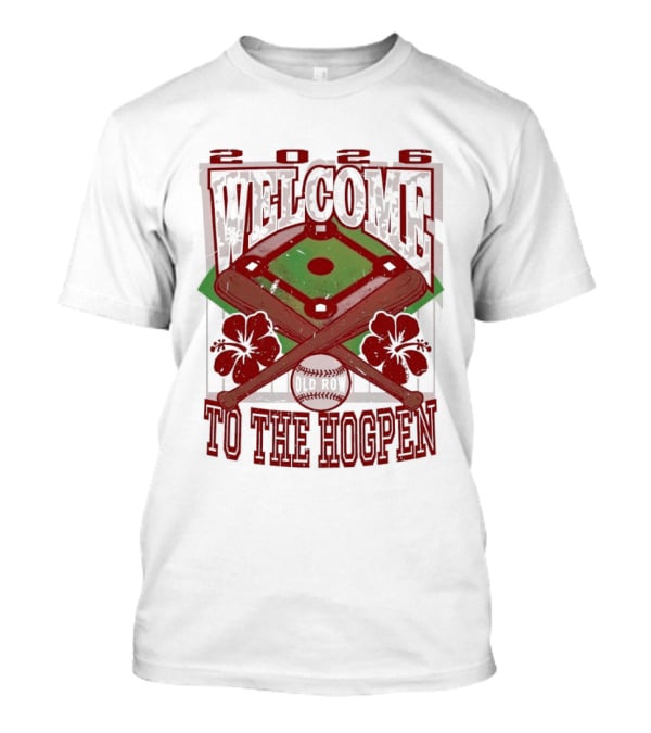 Arkansas Razorback Welcome To The Hogpen Baseball Field Floral Crossed Bats T-Shirt