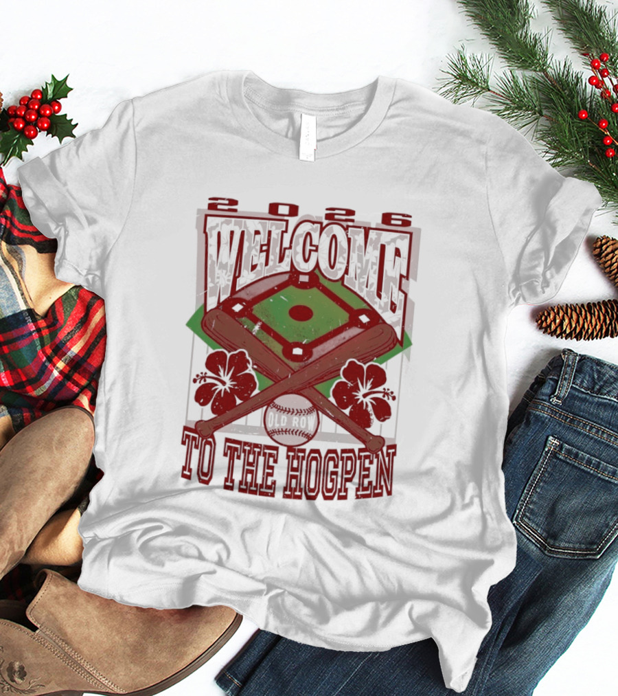 Arkansas Razorback Welcome To The Hogpen Baseball Field Floral Crossed Bats T-Shirt