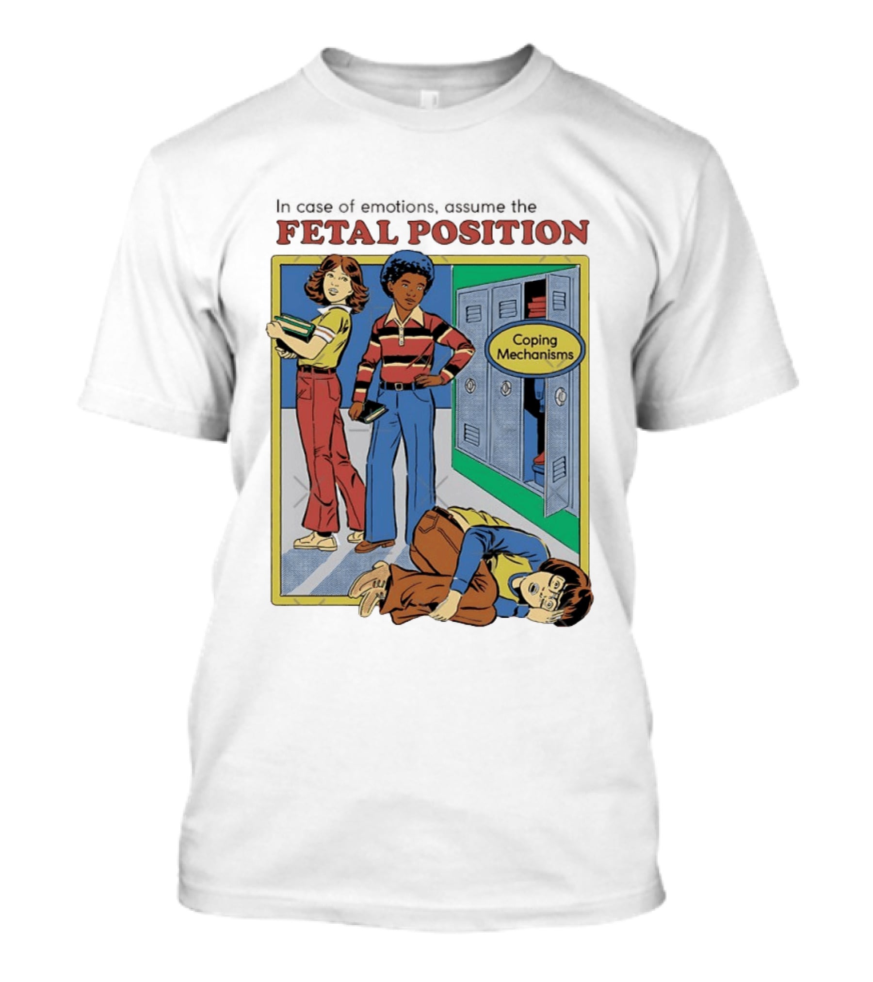 Coping Mechanisms Fetal Position Retro School Locker Scene T-Shirt