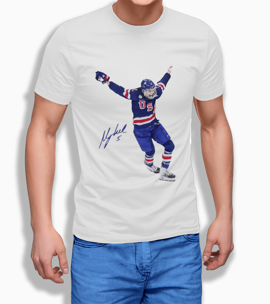 USA Team Hockey Megan Keller Blue Uniform Celebration T-Shirt
