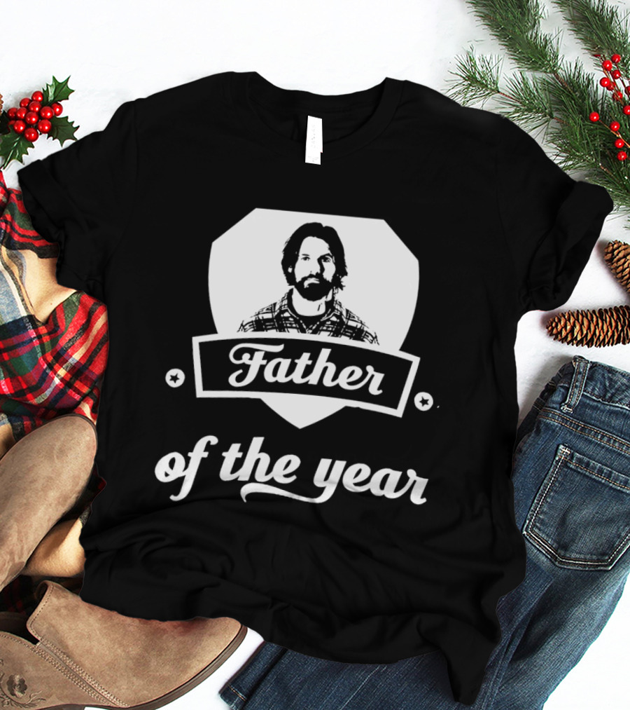 Father Of The Year Beard Plaid Shield Stars T-Shirt